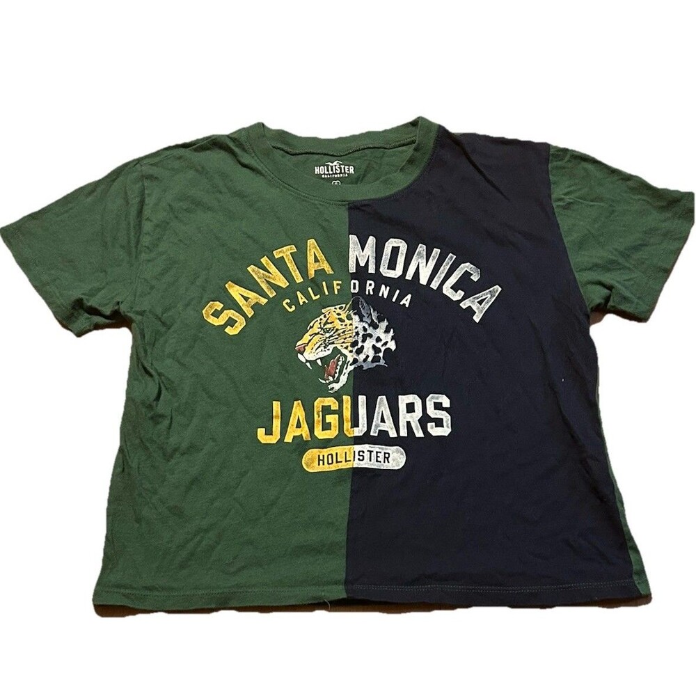 Hollister Women’s Small Cropped Graphic Tee Santa Monica Jaguars Green Navy